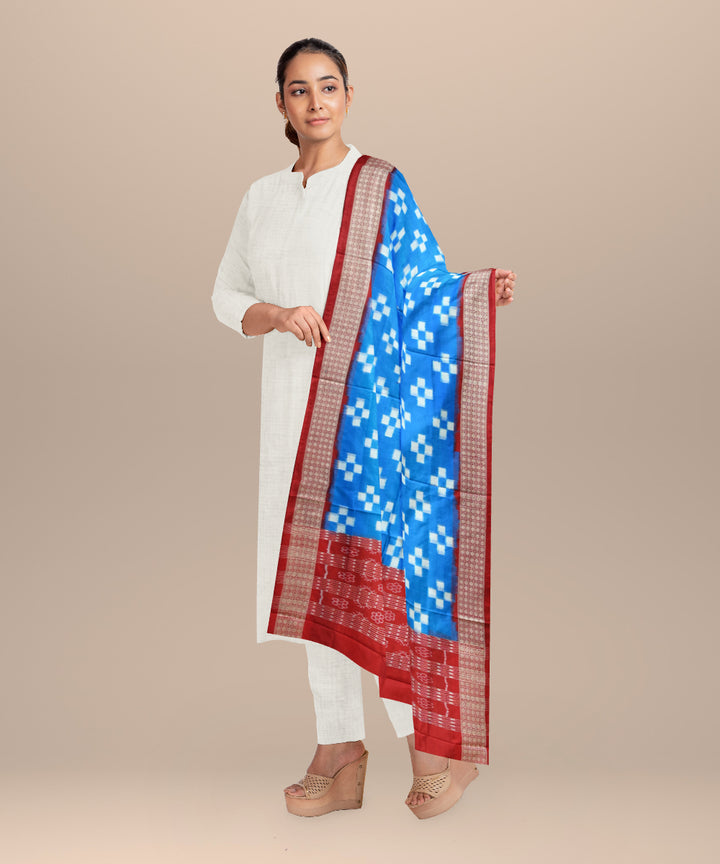 Navy blue maroon silk handloom sambalpuri dupatta