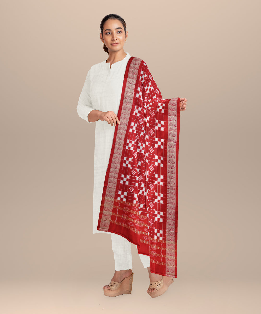Red dark red silk handloom sambalpuri dupatta
