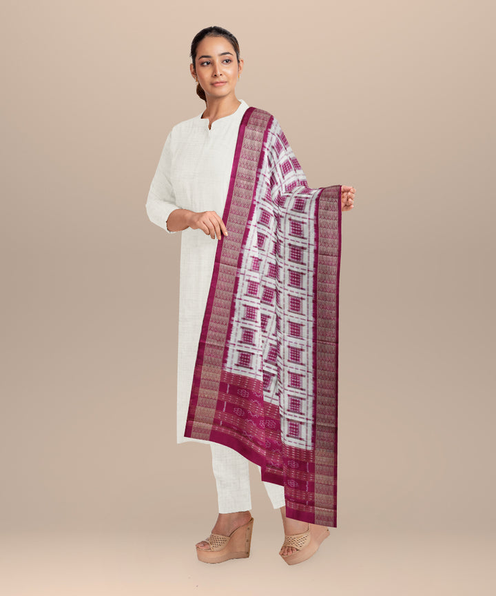 White purple silk handloom sambalpuri dupatta