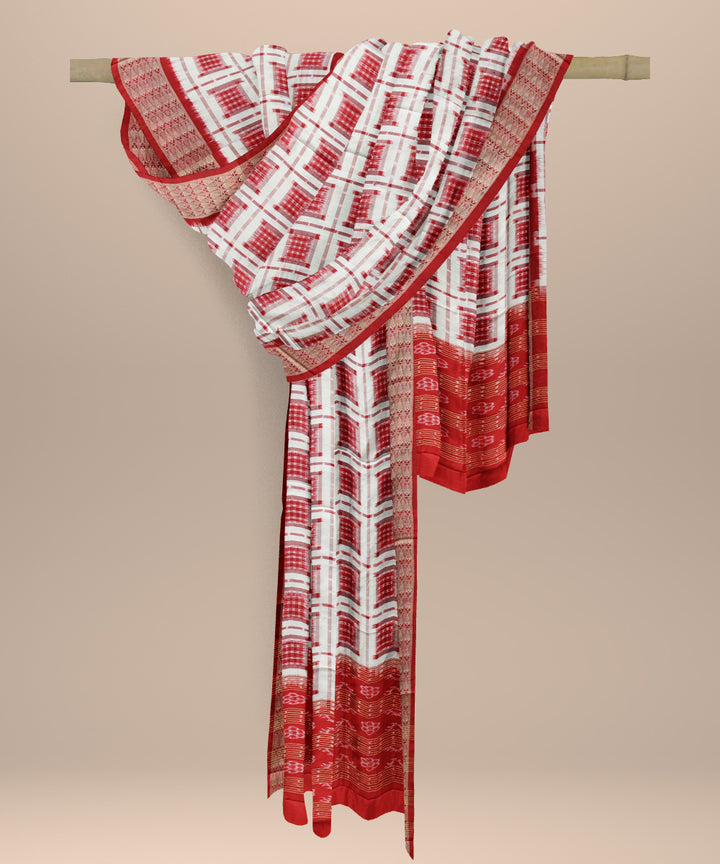 White dark red silk handloom sambalpuri dupatta