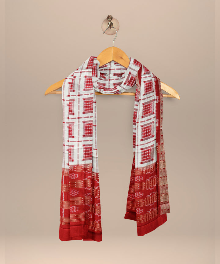 White dark red silk handloom sambalpuri dupatta