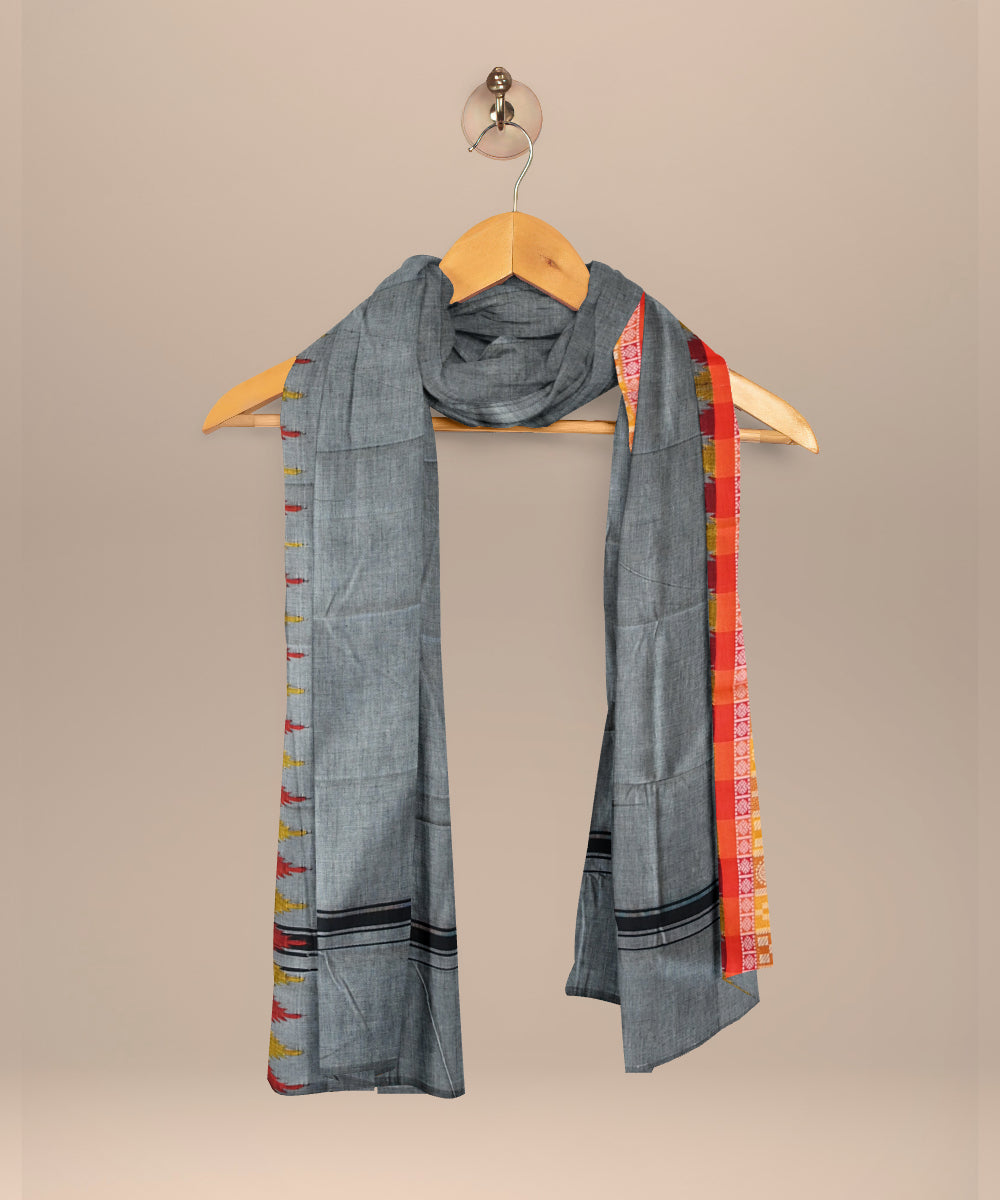 Grey orange cotton handloom nuapatna dupatta