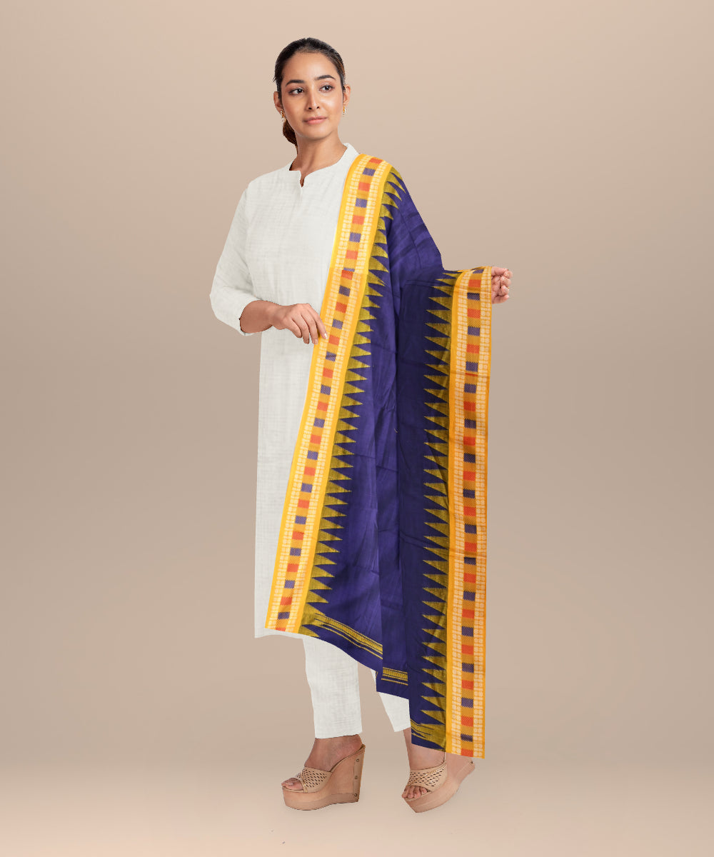 Sky blue orange cotton handloom nuapatna dupatta