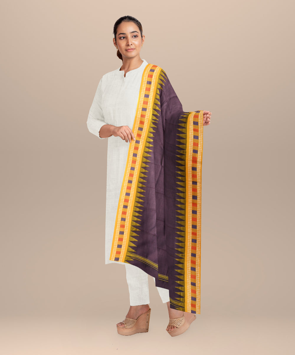 Purple orange cotton handloom nuapatna dupatta