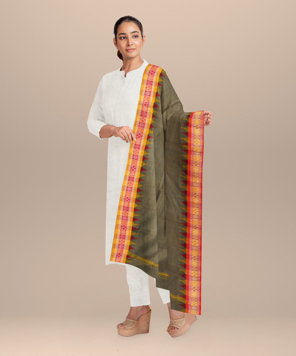 Brown orange cotton handloom nuapatna dupatta