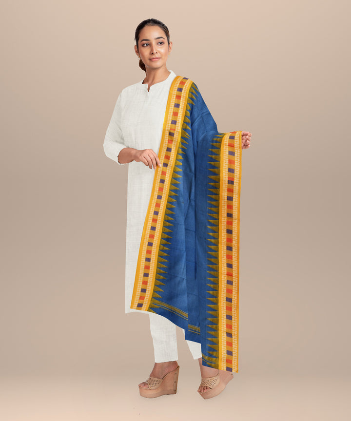 Navy blue orange cotton handloom nuapatna dupatta