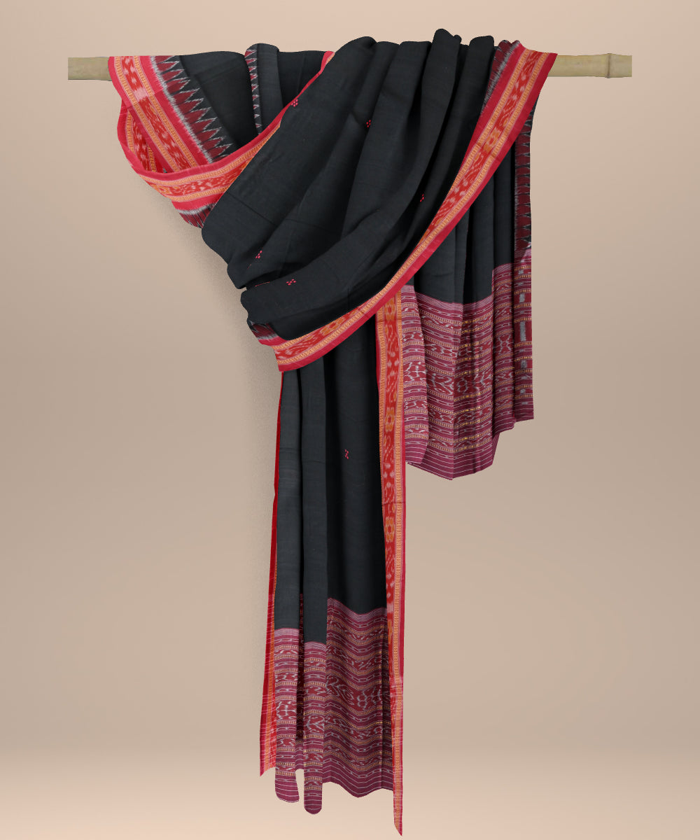 Black maroon cotton handloom sambalpuri dupatta