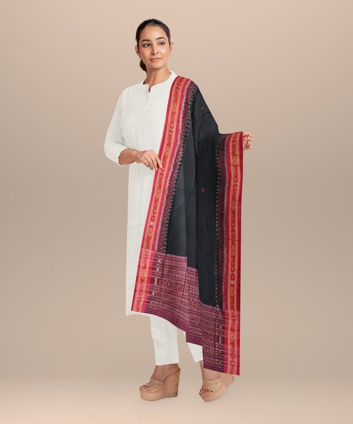 Black maroon cotton handloom sambalpuri dupatta