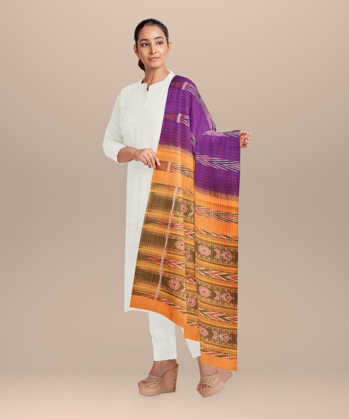 Purple yellow cotton handloom sambalpuri stole