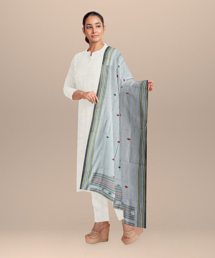 Grey multi colour cotton handloom sonepur dupatta