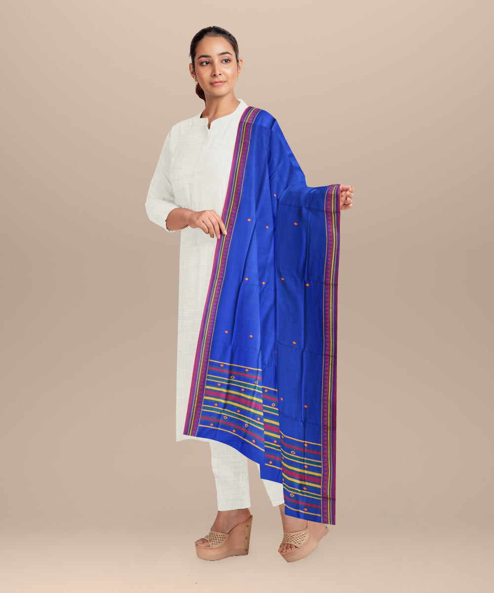 Sky blue pink cotton handloom sonepur dupatta