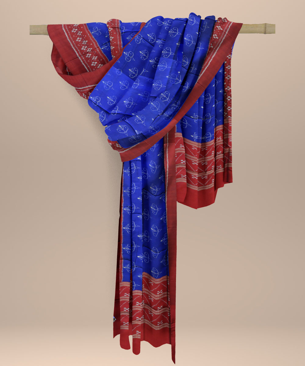 Cyan blue maroon silk handloom sambalpuri dupatta