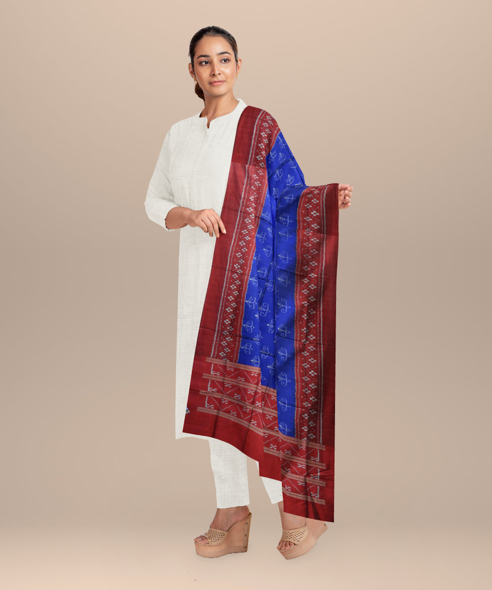 Cyan blue maroon silk handloom sambalpuri dupatta