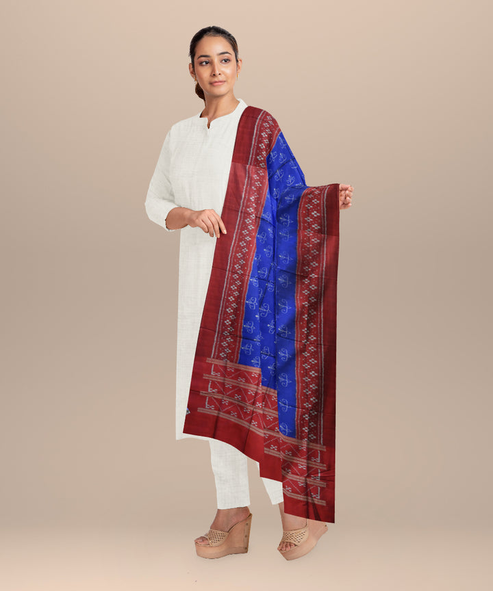 Cyan blue maroon silk handloom sambalpuri dupatta