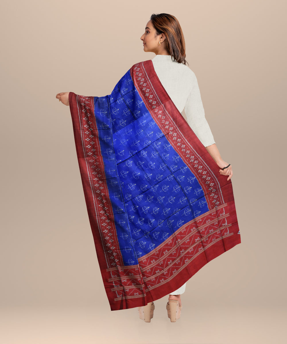 Cyan blue maroon silk handloom sambalpuri dupatta