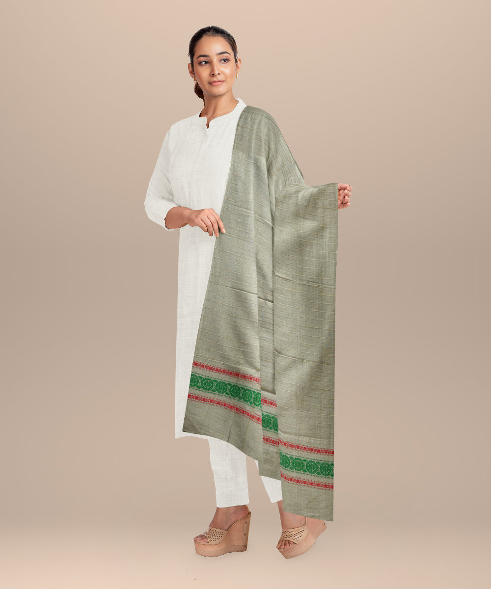 Grey dark blue tussar silk handloom sambalpuri shawl