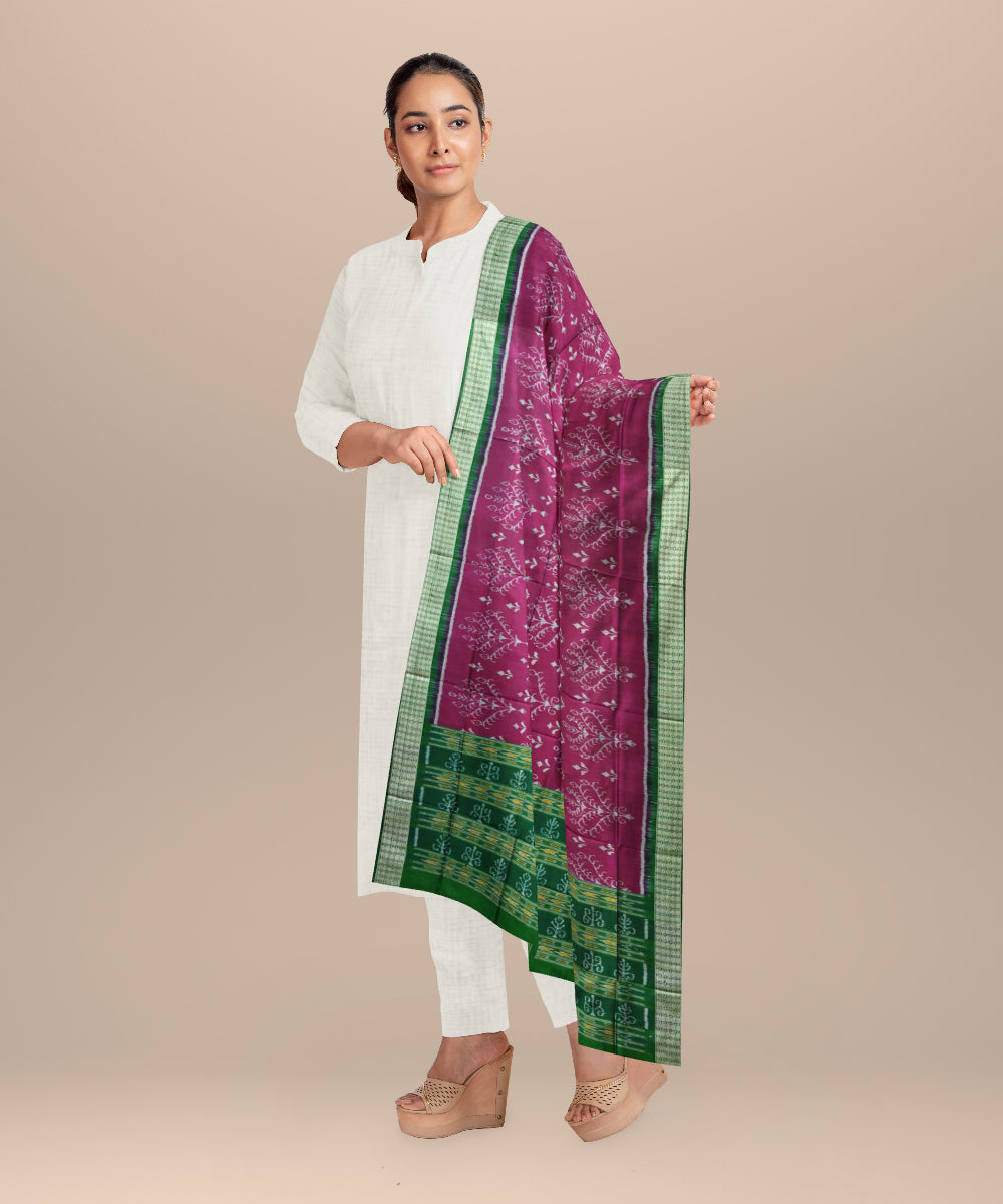 Purple dark green silk handloom sambalpuri dupatta