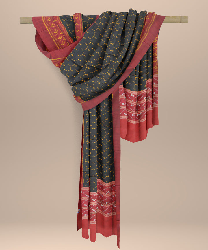 Black maroon silk handloom sambalpuri dupatta