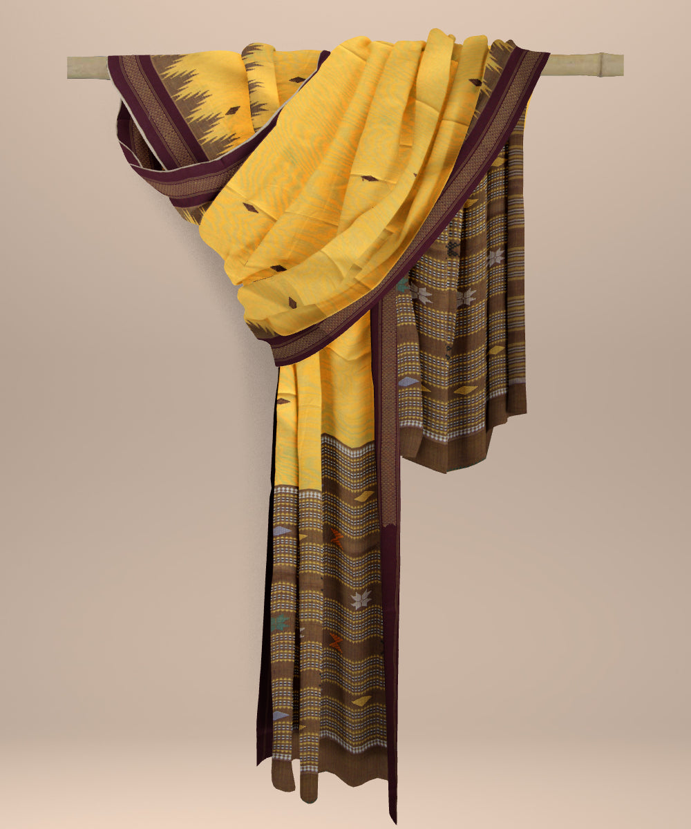 Mustard maroon cotton handloom sonepur dupatta