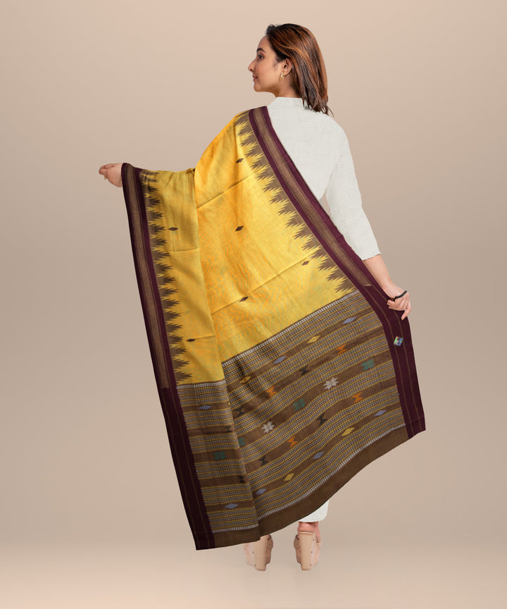 Mustard maroon cotton handloom sonepur dupatta