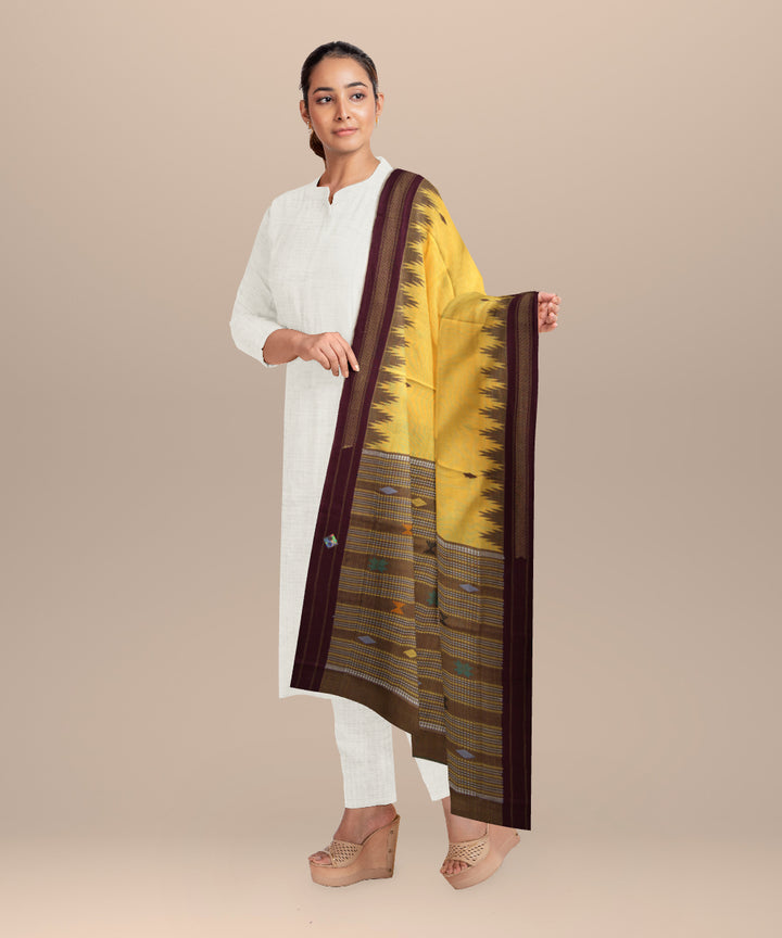 Mustard maroon cotton handloom sonepur dupatta