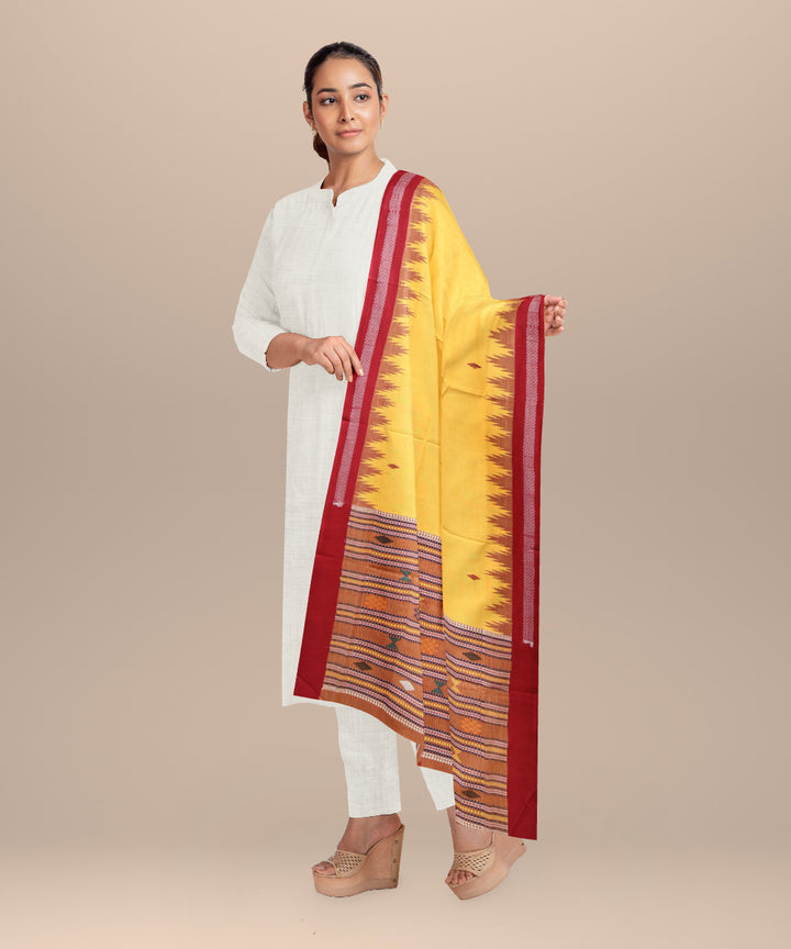 Mustard dark red cotton handloom sonepur dupatta