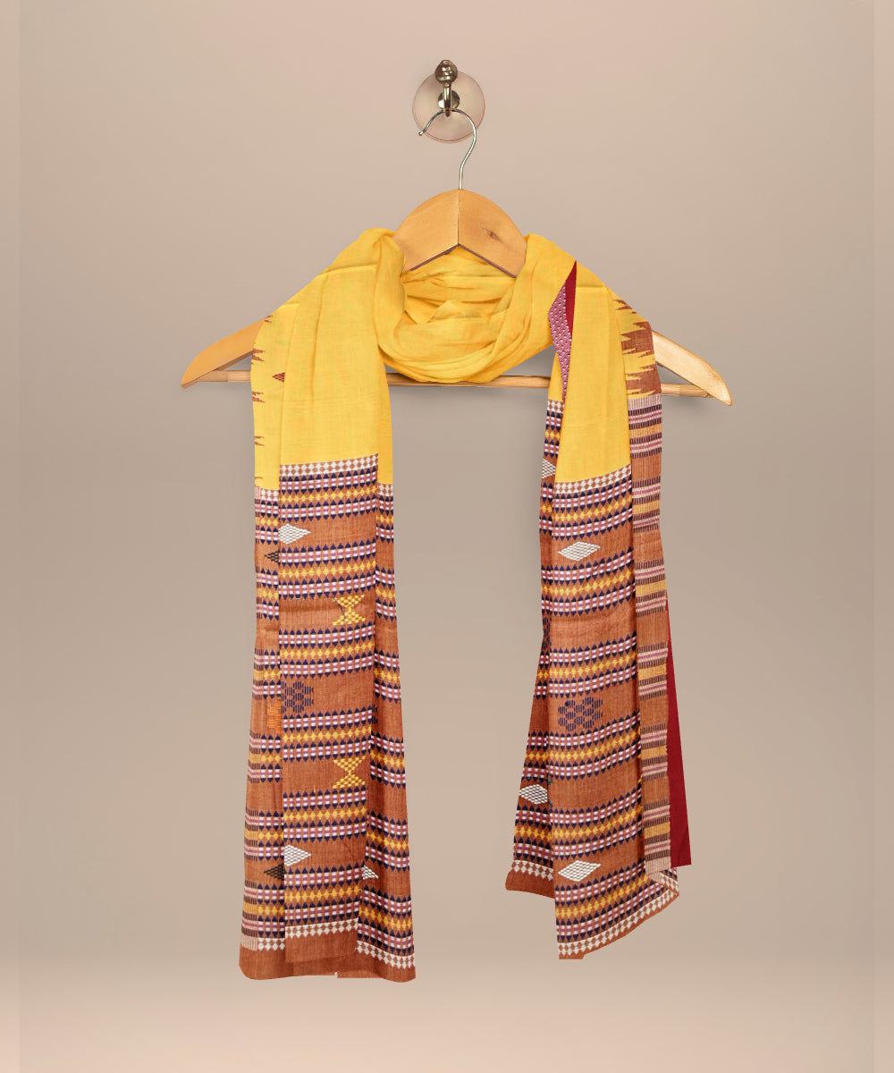 Mustard dark red cotton handloom sonepur dupatta