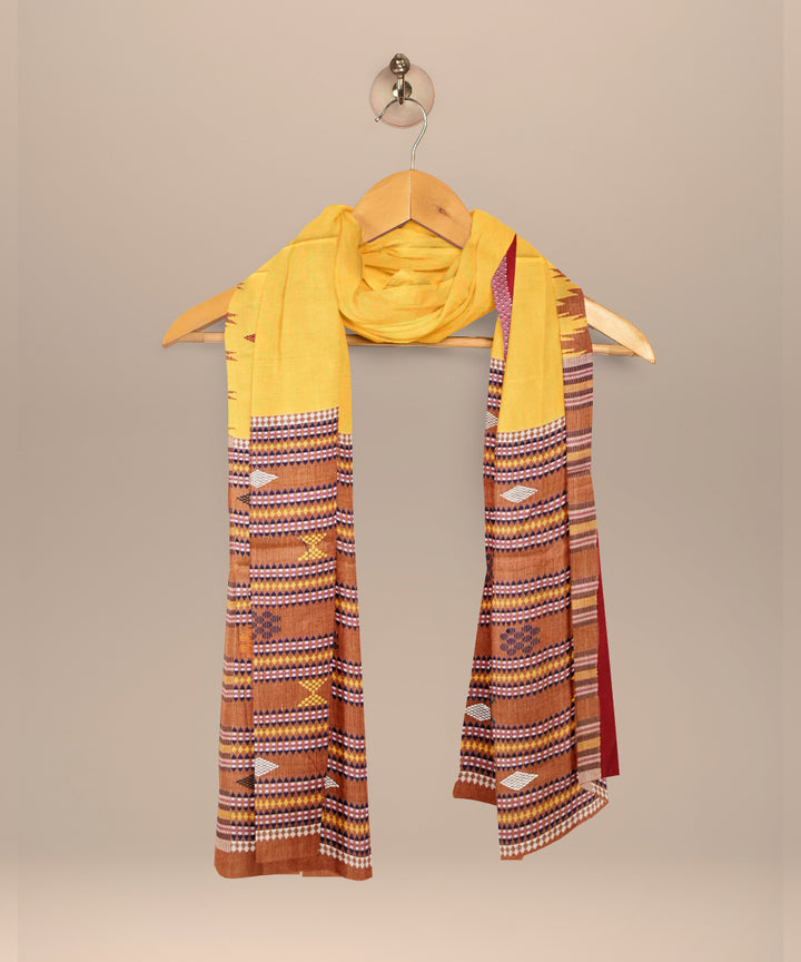 Mustard dark red cotton handloom sonepur dupatta