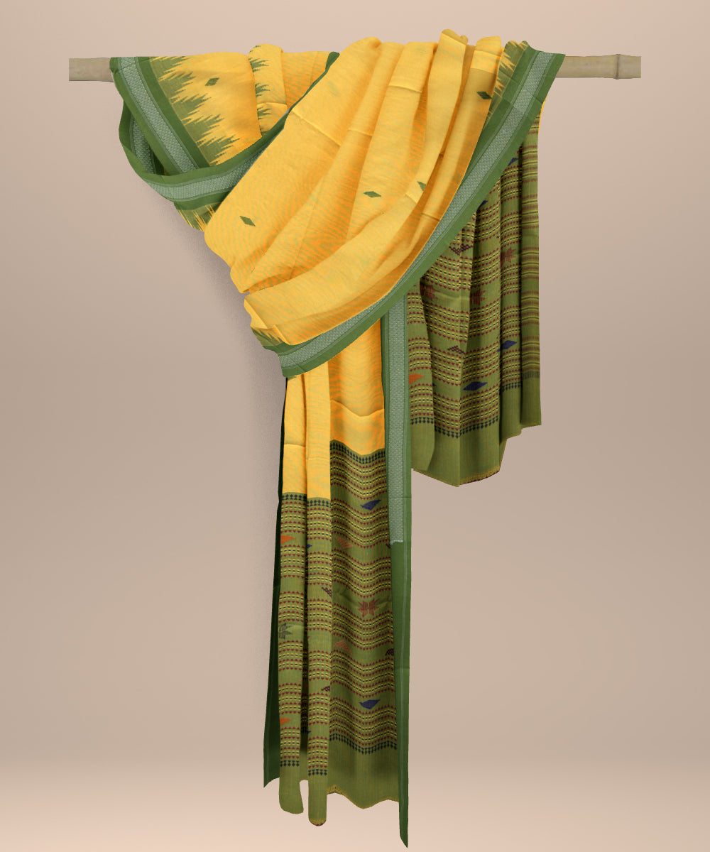 Mustard dark moss green cotton handloom sonepur dupatta