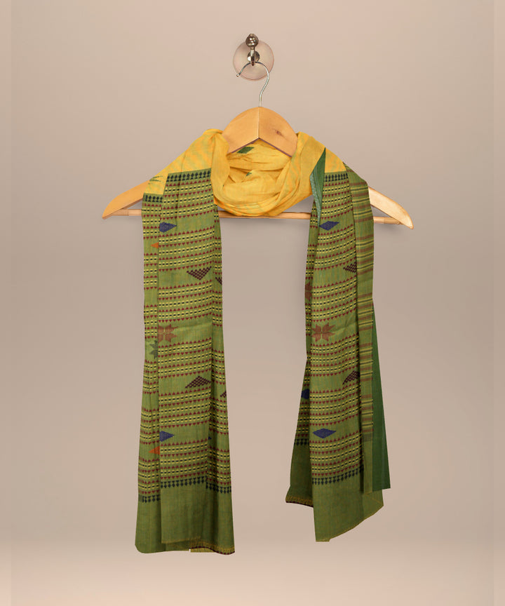 Mustard dark moss green cotton handloom sonepur dupatta