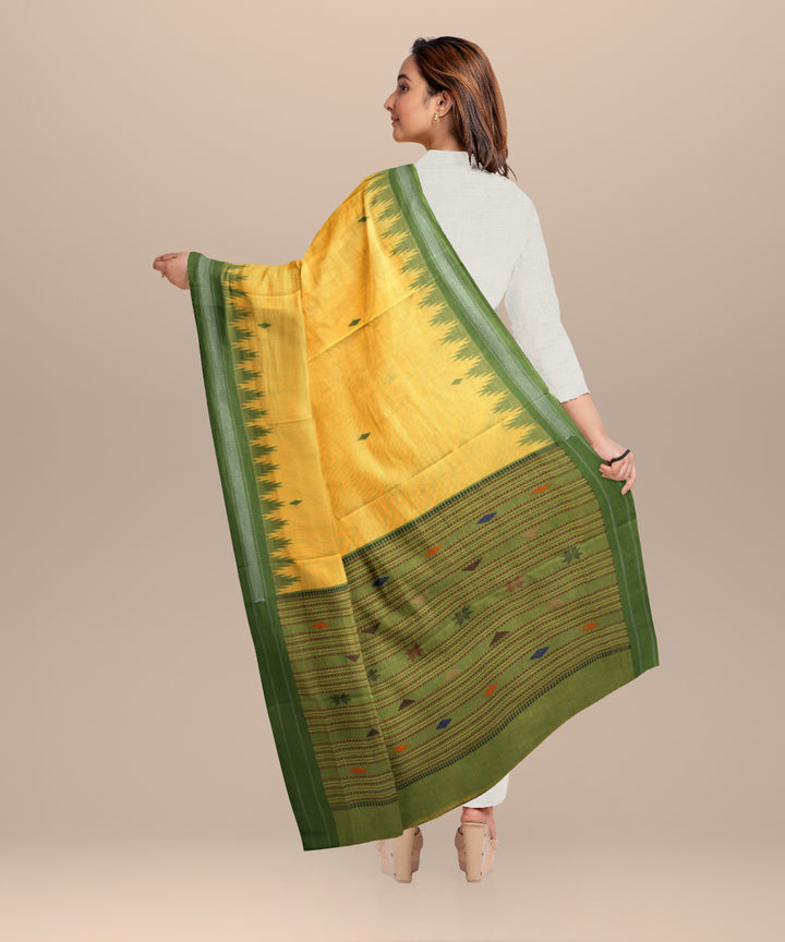 Mustard dark moss green cotton handloom sonepur dupatta