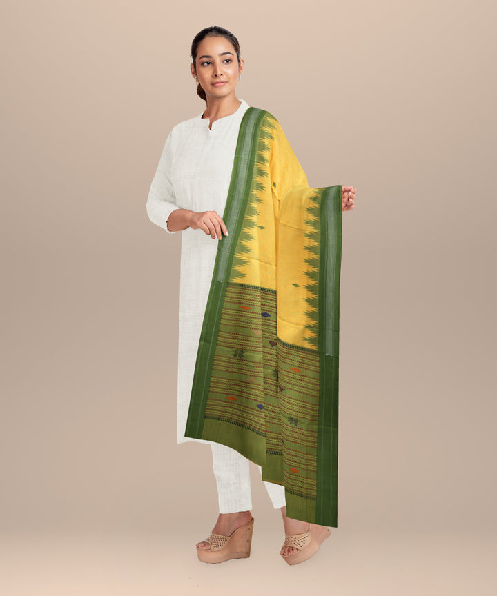 Mustard dark moss green cotton handloom sonepur dupatta