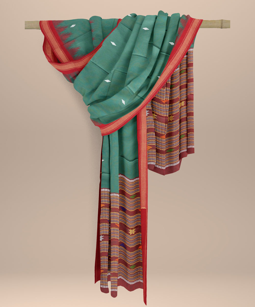 Teal green dark red cotton handloom sonepur dupatta