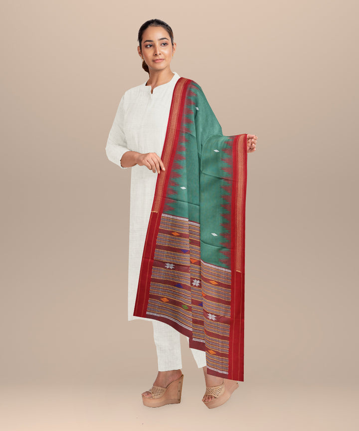 Teal green dark red cotton handloom sonepur dupatta