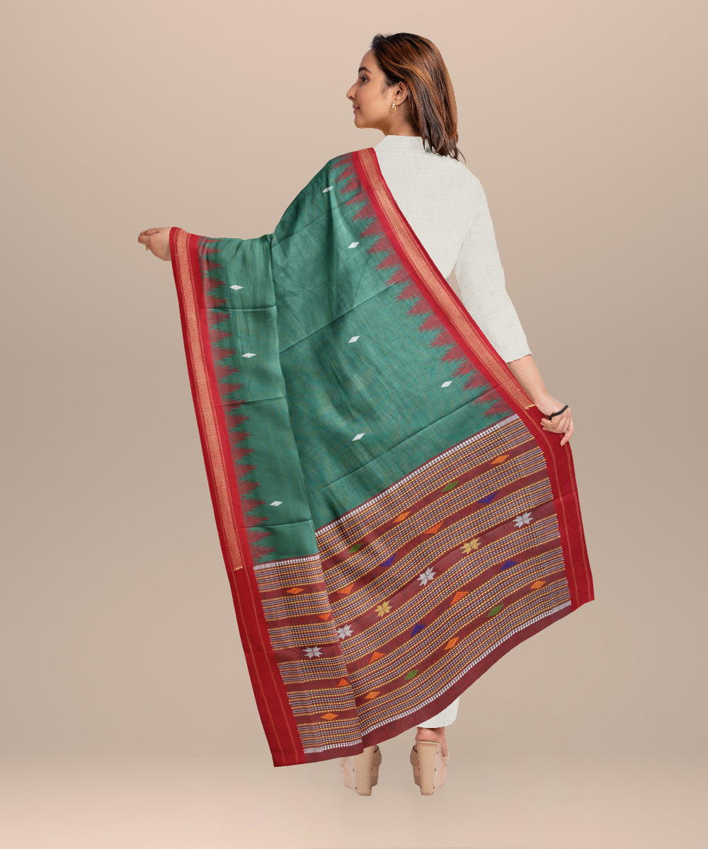 Teal green dark red cotton handloom sonepur dupatta