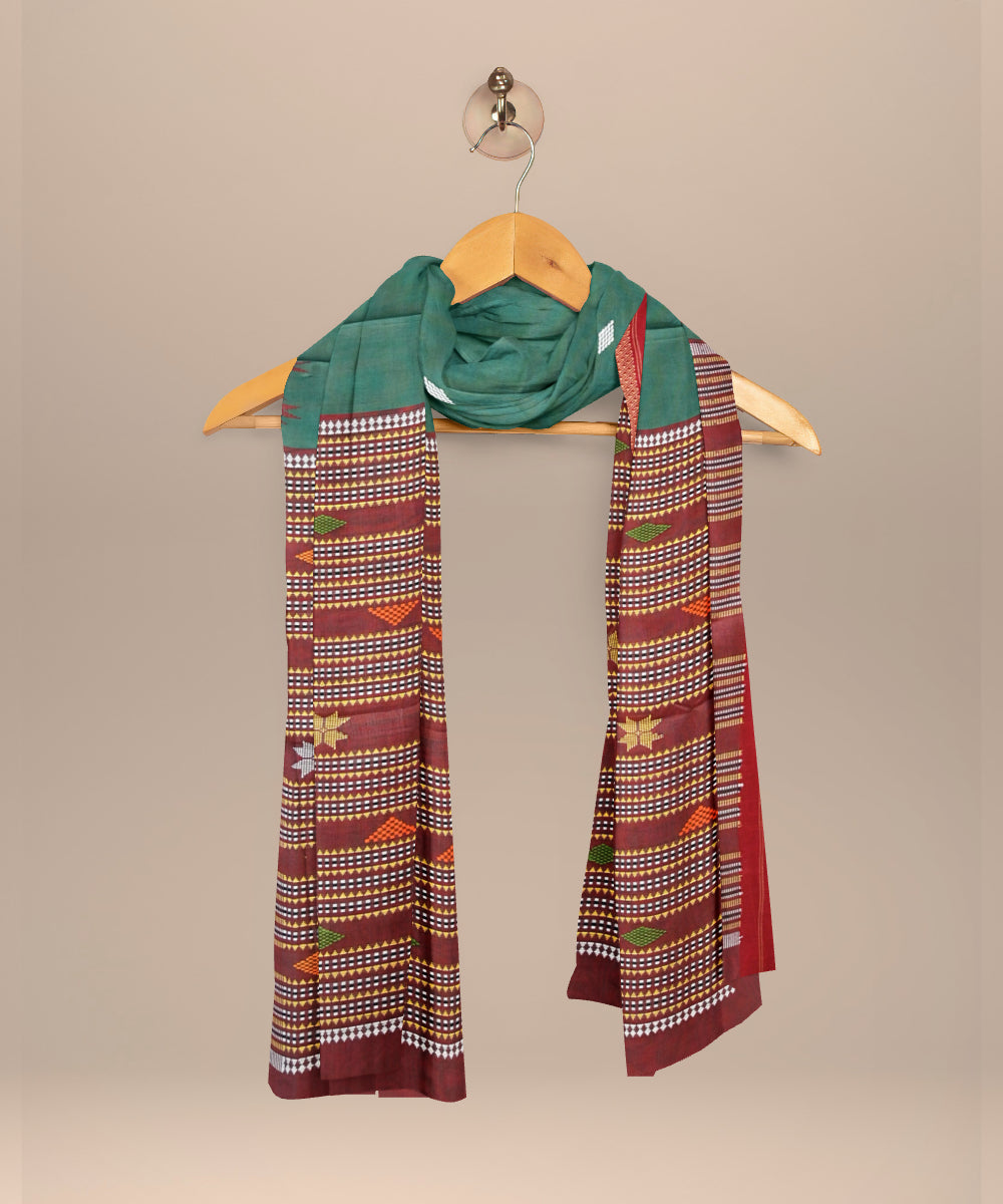 Teal green dark red cotton handloom sonepur dupatta