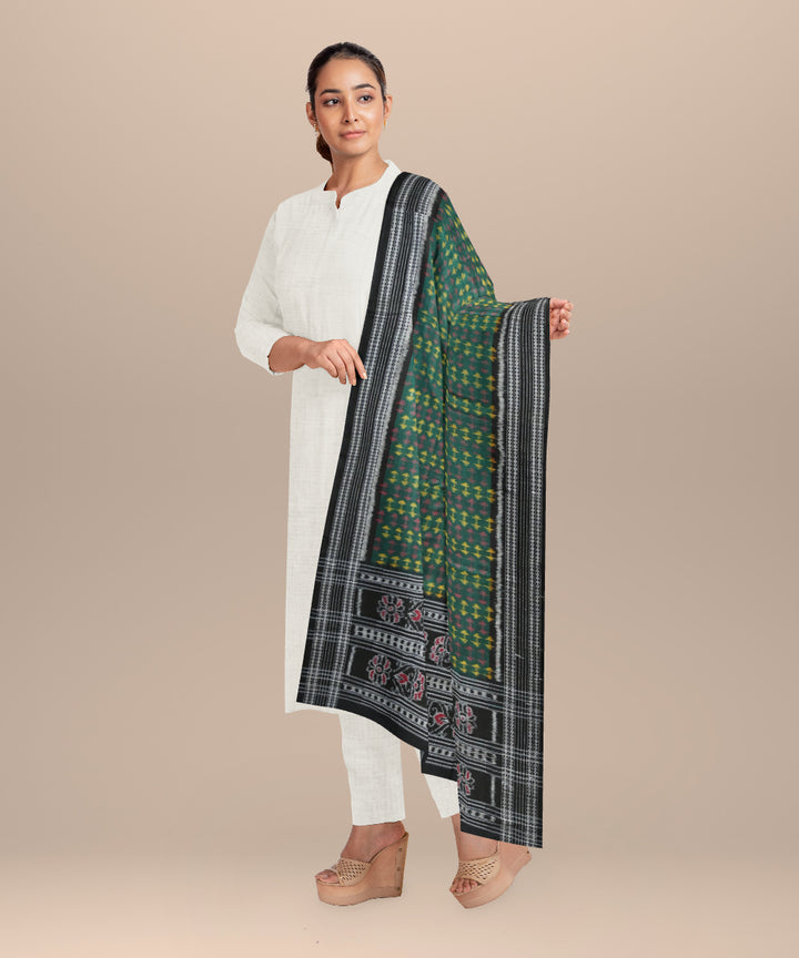 Dark green black cotton handloom sambalpuri dupatta
