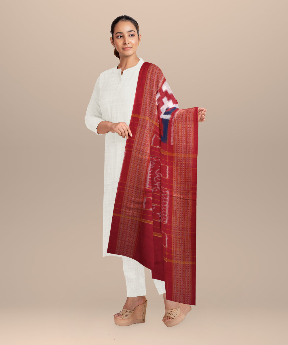 White multi colour cotton handloom sambalpuri stole