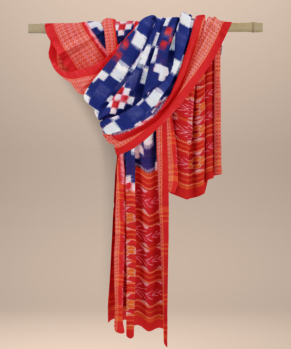 Navy blue dark red cotton handloom sambalpuri stole