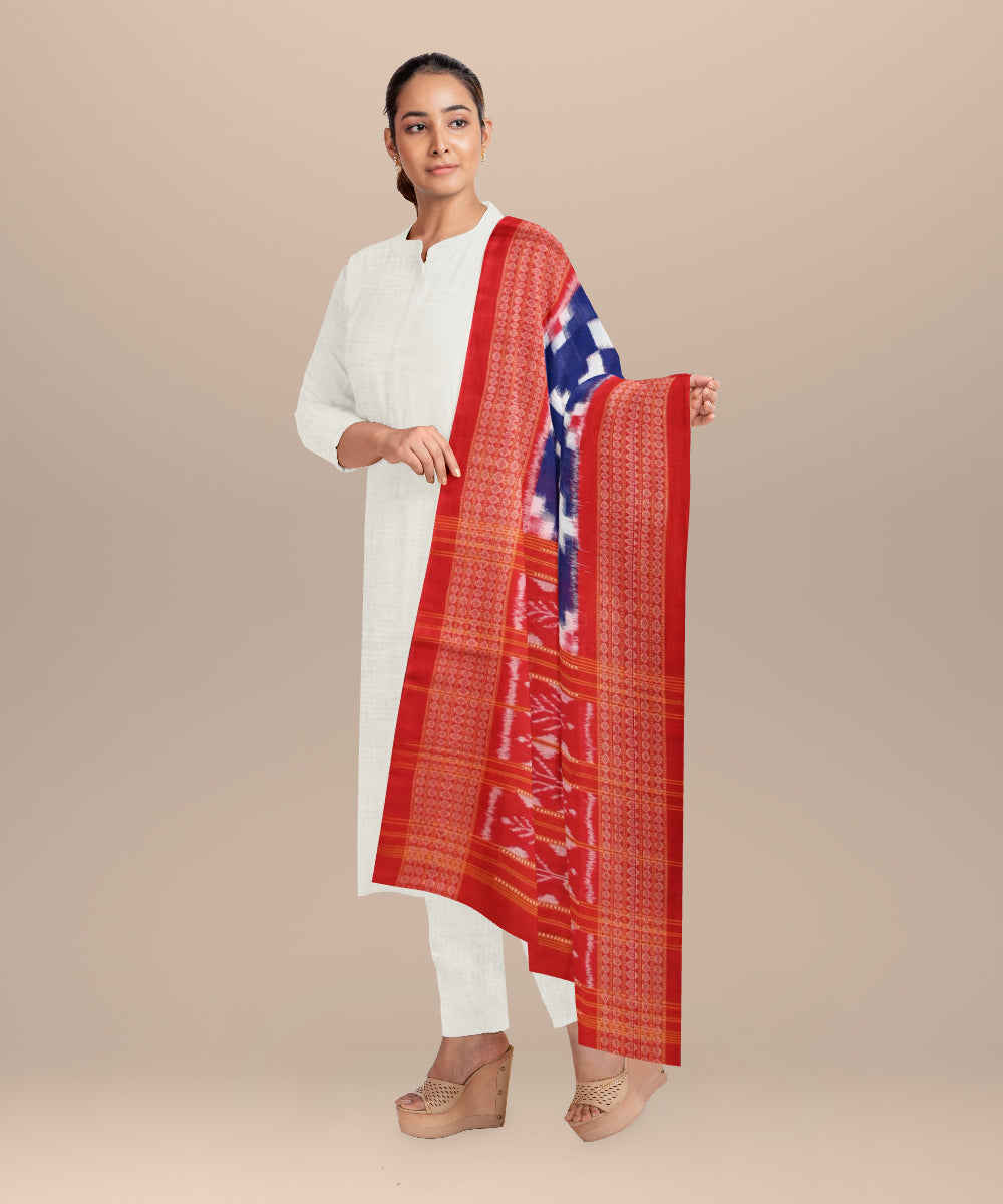 Navy blue dark red cotton handloom sambalpuri stole