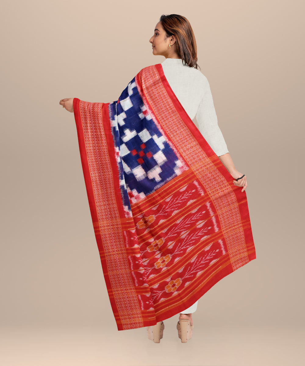 Navy blue dark red cotton handloom sambalpuri stole
