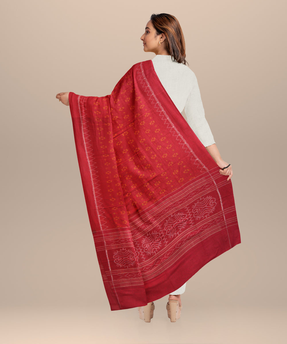 Red dark red cotton handloom sambalpuri dupatta