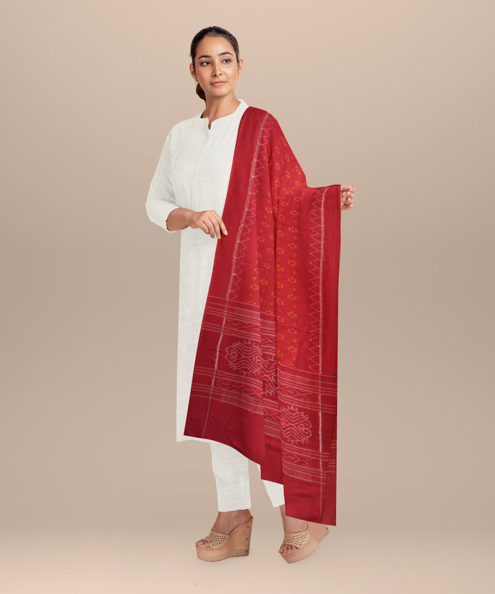 Red dark red cotton handloom sambalpuri dupatta