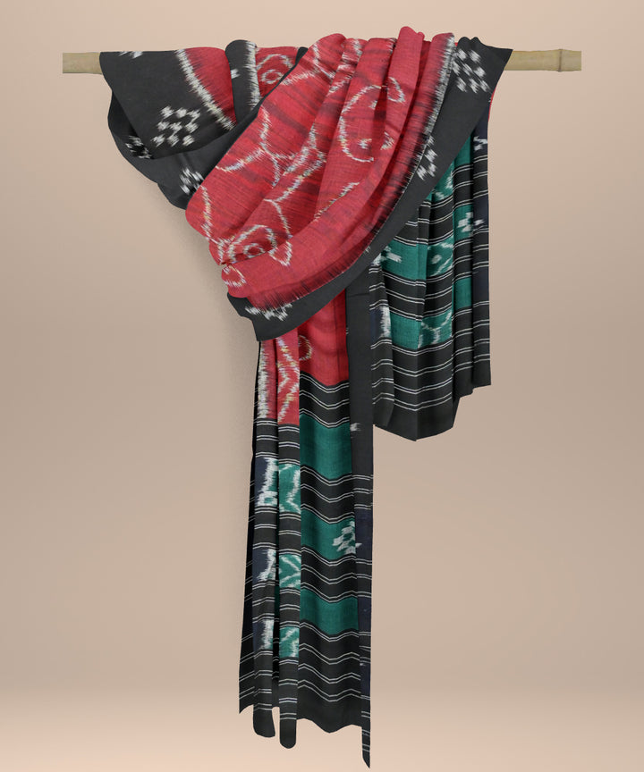 Maroon black handloom cotton sambalpuri stole