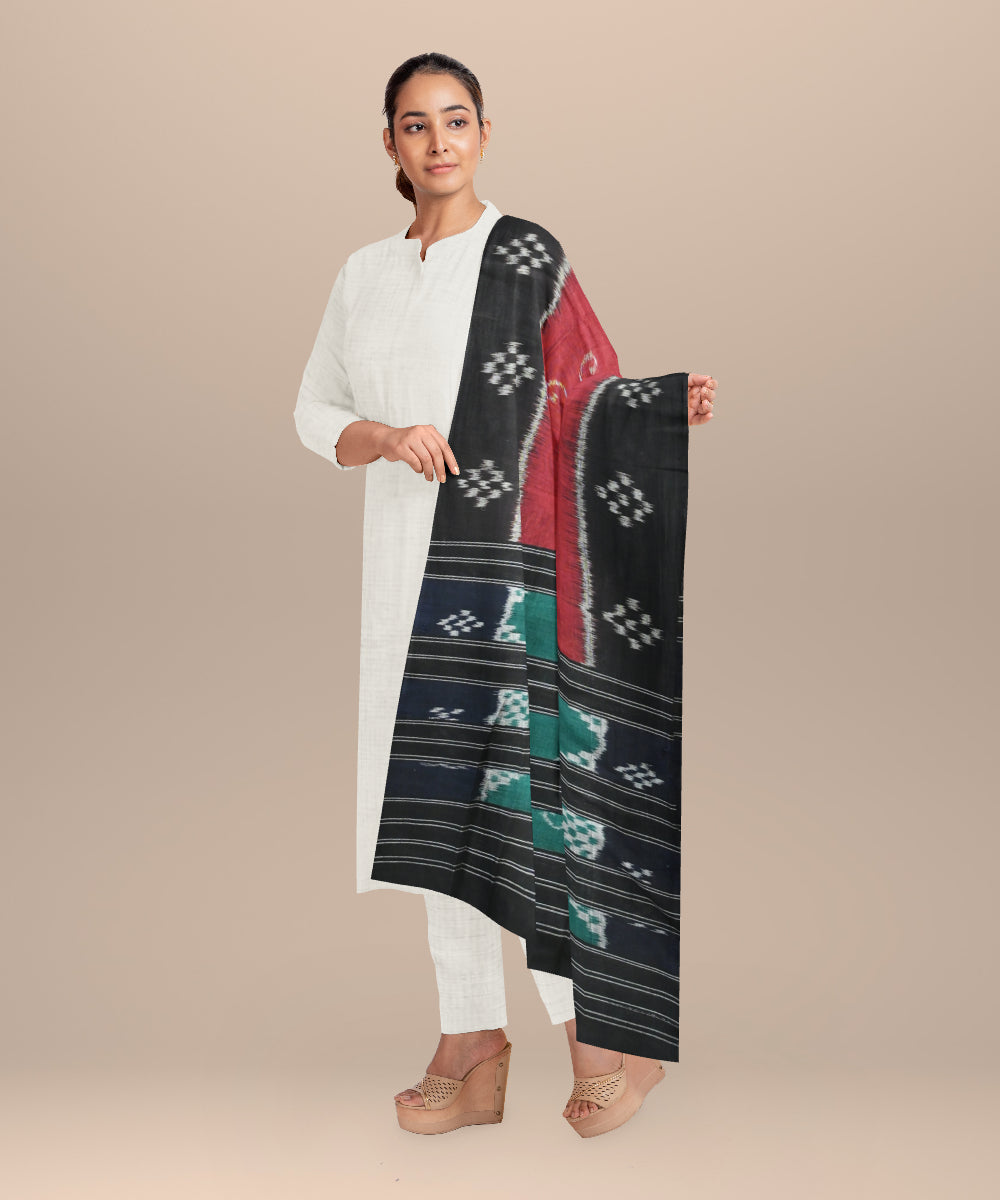 Maroon black handloom cotton sambalpuri stole