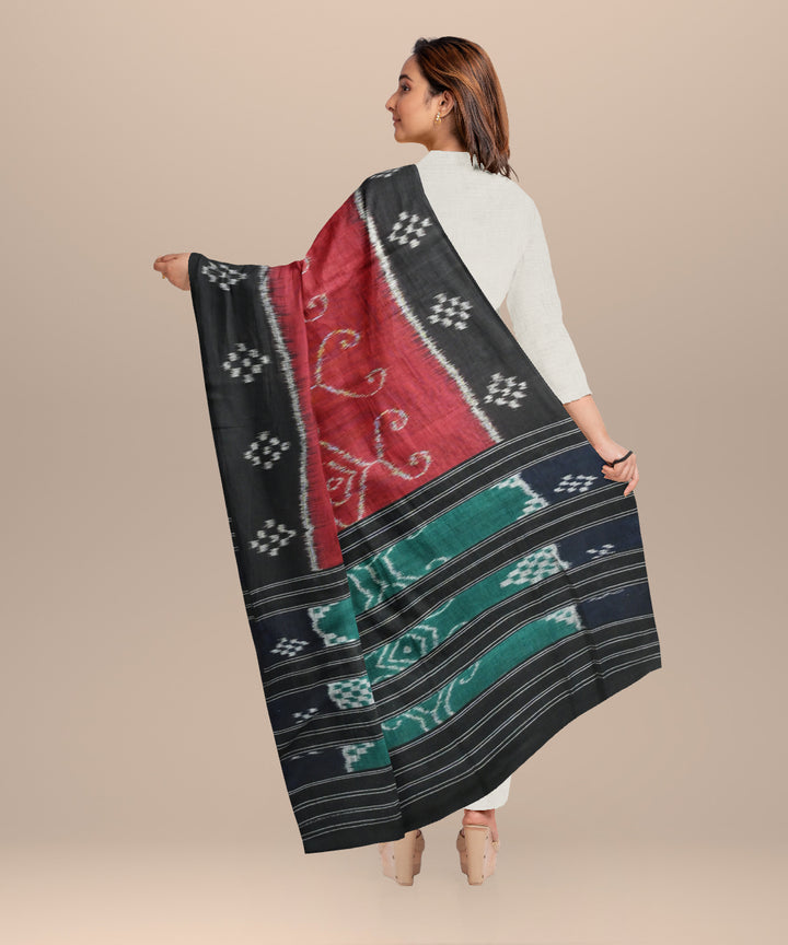 Maroon black handloom cotton sambalpuri stole