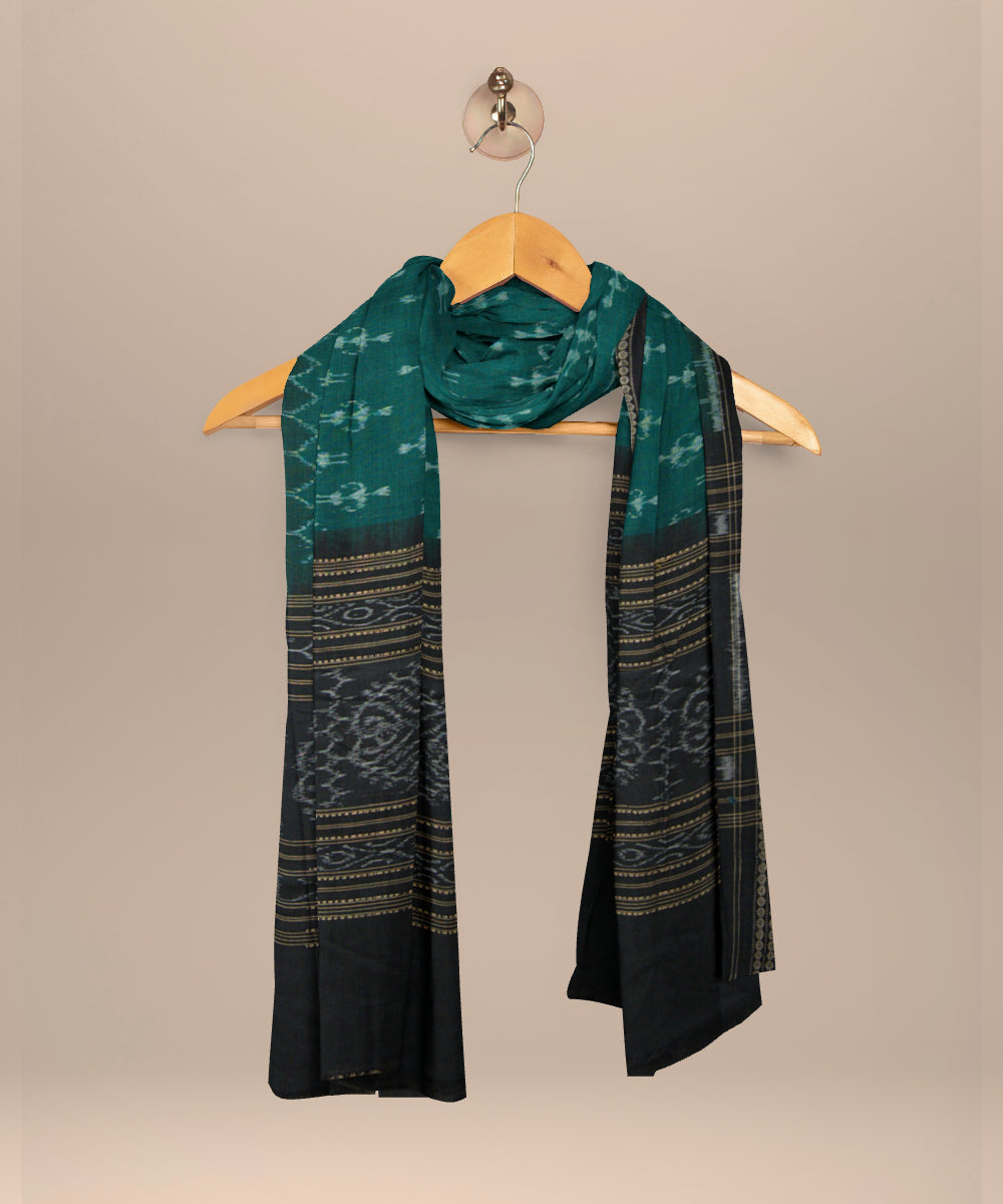 Dark green black cotton handloom sambalpuri dupatta