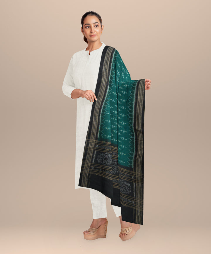 Dark green black cotton handloom sambalpuri dupatta