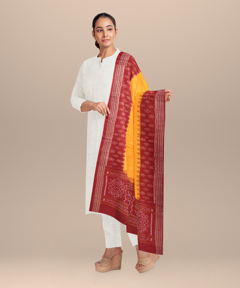 Orange maroon cotton handloom sambalpuri dupatta