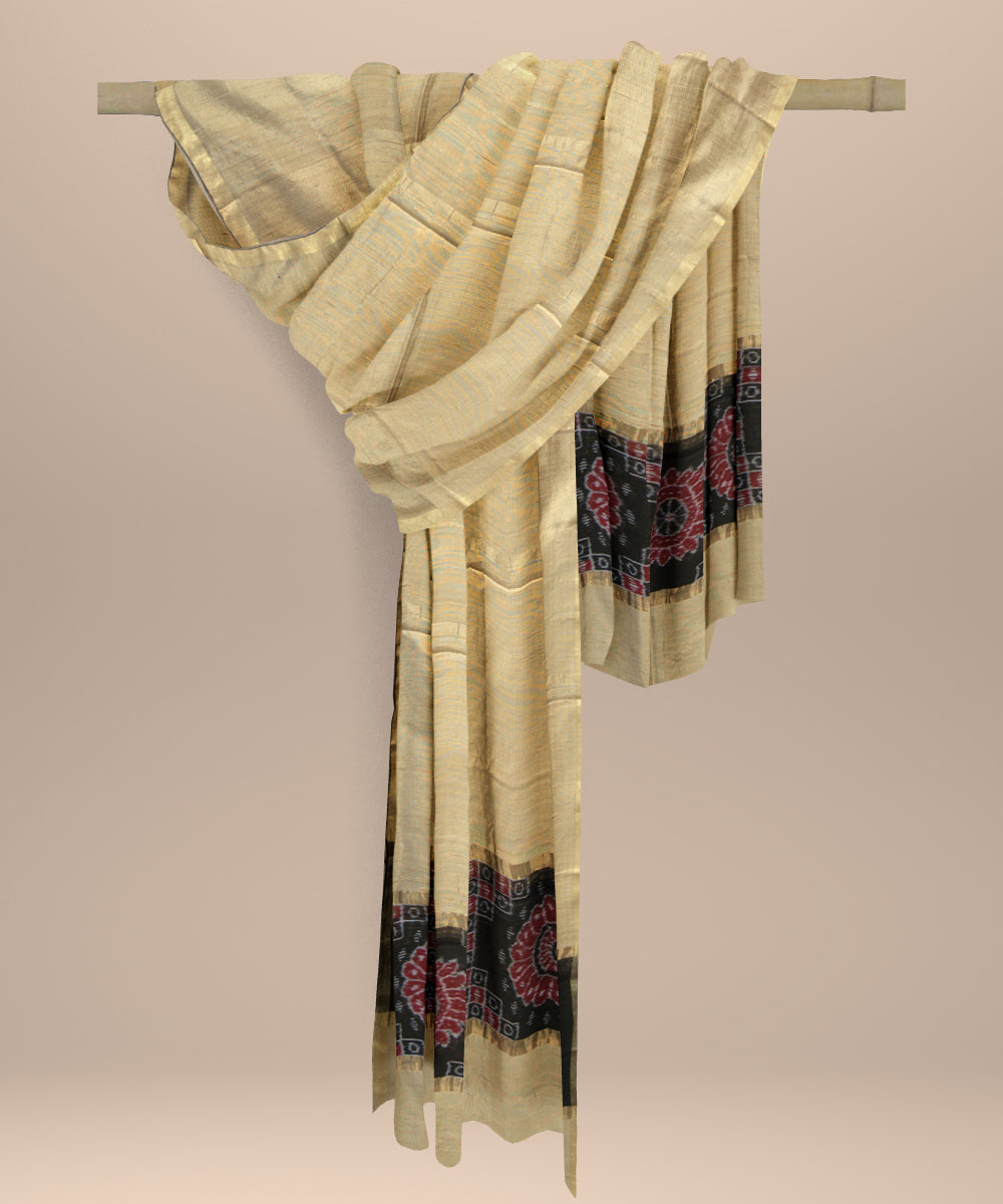 Beige black tussar silk handloom sambalpuri dupatta